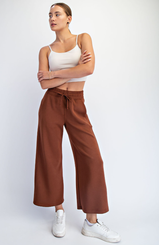 Chestnut Modal Scuba Cropped Wide Leg Pant