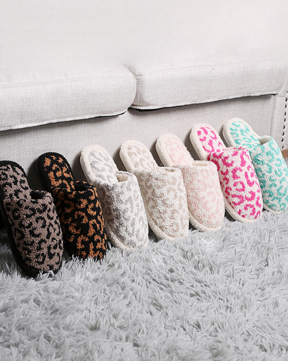 Leopard Print Fuzzy Microfiber Slipper - 7 Color Options