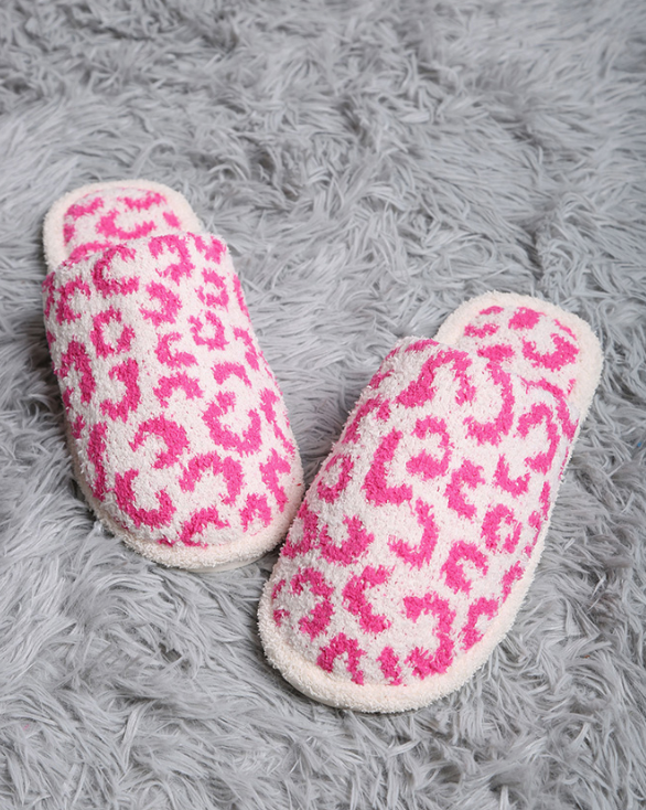 Leopard Print Fuzzy Microfiber Slipper - 7 Color Options
