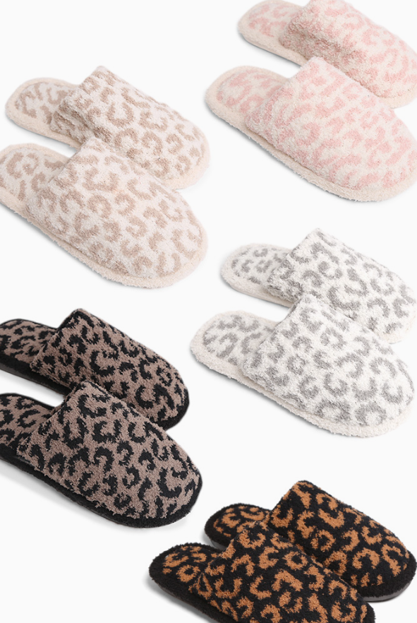 Leopard Print Fuzzy Microfiber Slipper - 7 Color Options