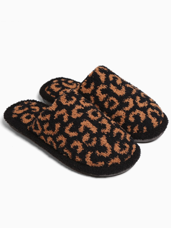 Leopard Print Fuzzy Microfiber Slipper - 7 Color Options
