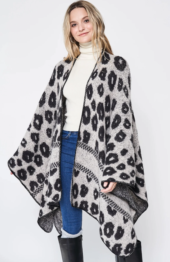 Ivory Leopard Print Knit Kimono
