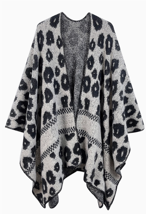 Ivory Leopard Print Knit Kimono