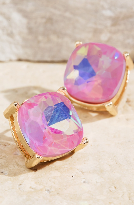 Faceted Glass Stud Earrings - 12 Color Options