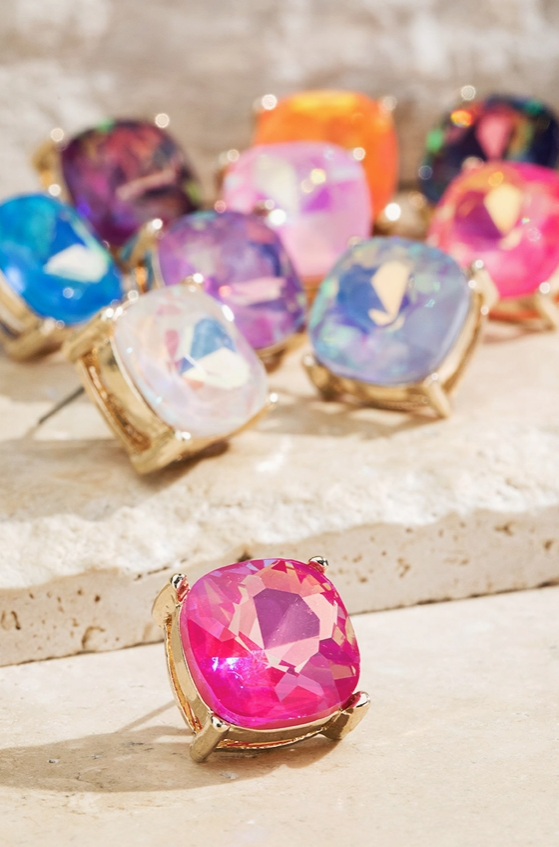 Faceted Glass Stud Earrings - 12 Color Options