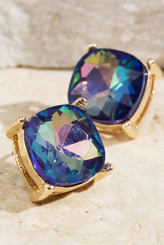 Faceted Glass Stud Earrings - 12 Color Options