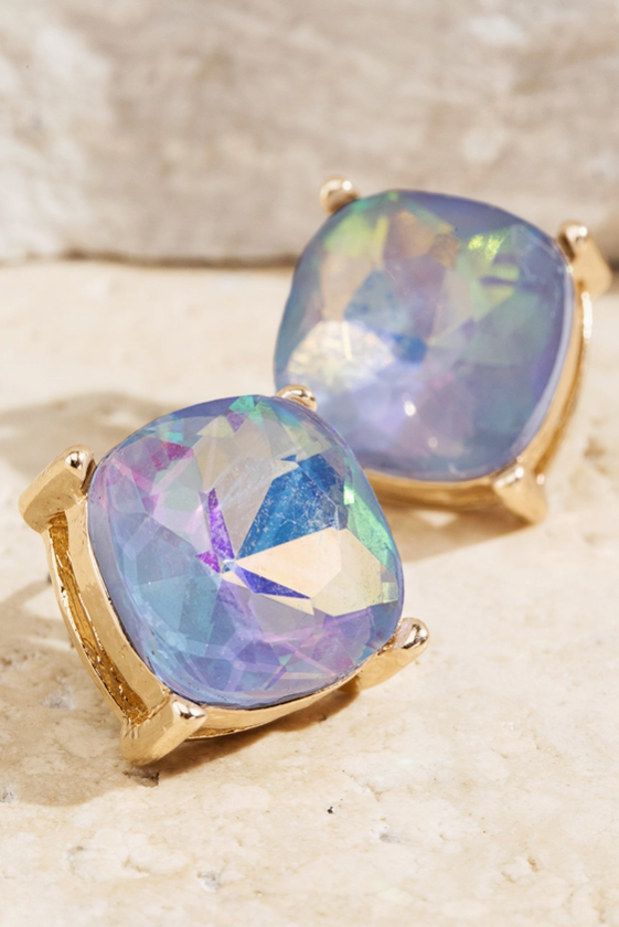 Faceted Glass Stud Earrings - 12 Color Options