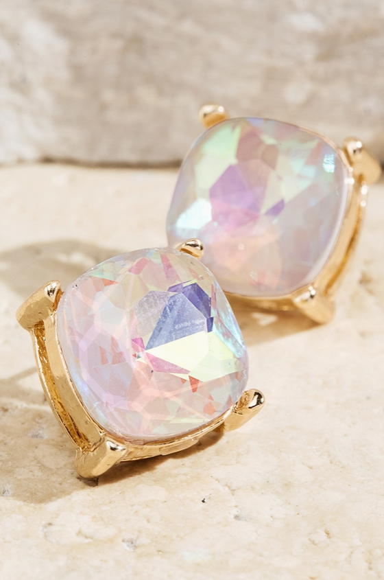 Faceted Glass Stud Earrings - 12 Color Options