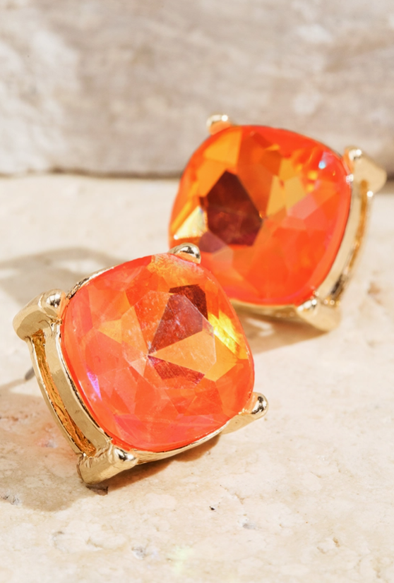 Faceted Glass Stud Earrings - 12 Color Options