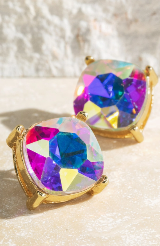 Faceted Glass Stud Earrings - 12 Color Options