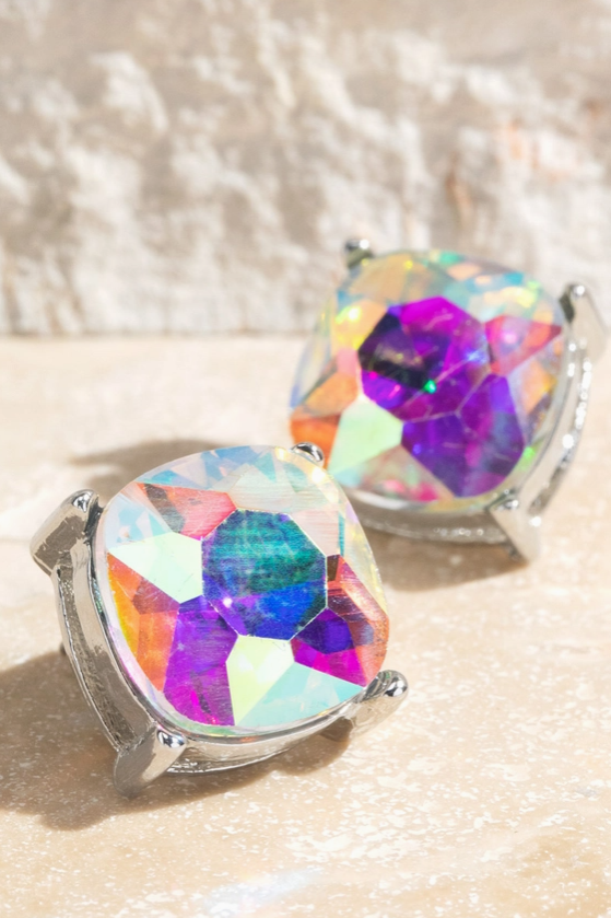 Faceted Glass Stud Earrings - 12 Color Options