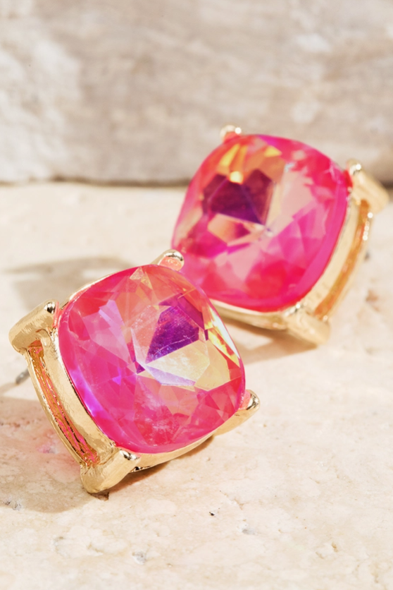 Faceted Glass Stud Earrings - 12 Color Options