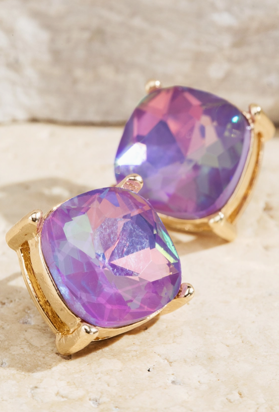 Faceted Glass Stud Earrings - 12 Color Options