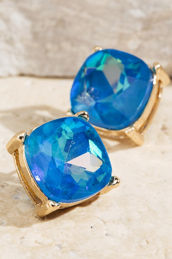 Faceted Glass Stud Earrings - 12 Color Options