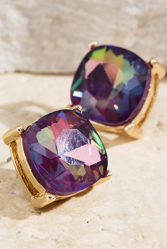 Faceted Glass Stud Earrings - 12 Color Options