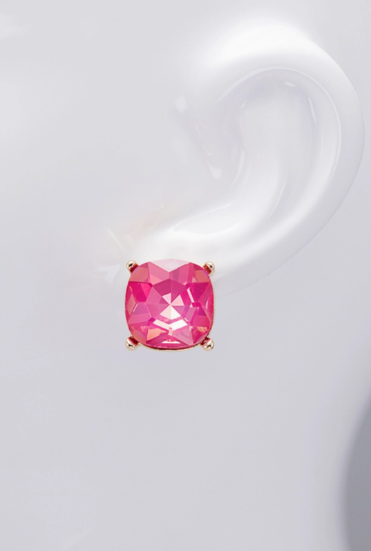 Faceted Glass Stud Earrings - 12 Color Options