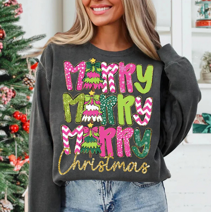 "Merry Merry Merry Christmas" Sweatshirt - 4 Color Options