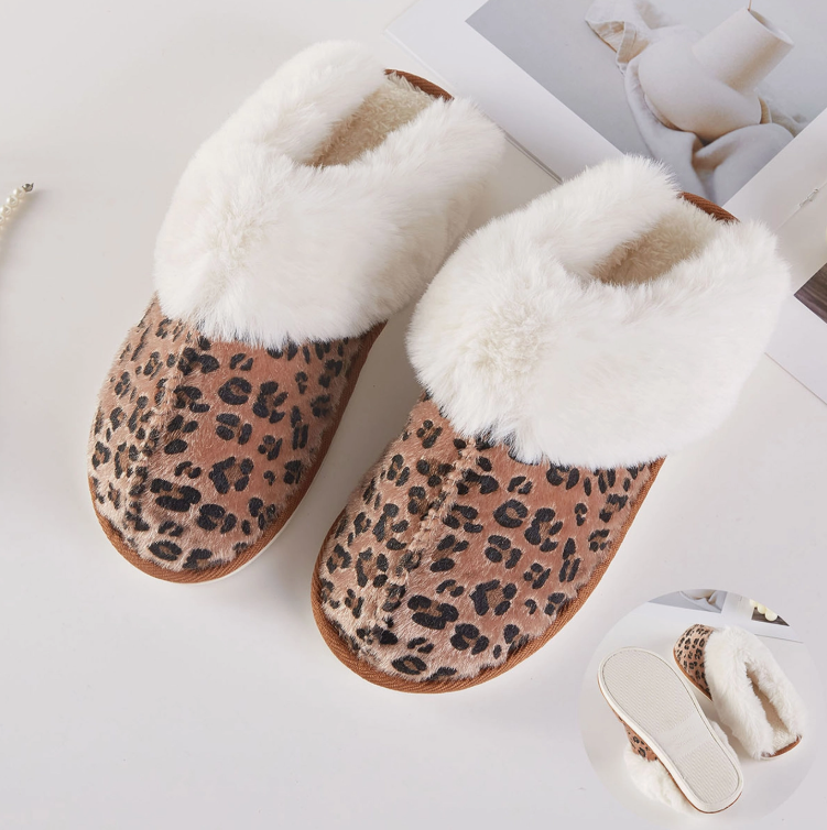 Leopard Faux Fur Lined Cozy Slippers