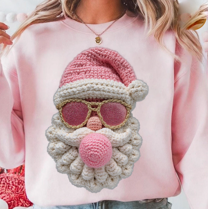 Faux Crochet Bubblegum Santa Sweatshirt - 4 Color Options