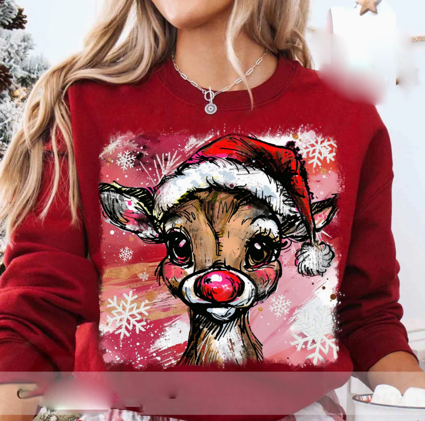 Rudolph Christmas Brushstrokes Sweatshirt - 3 Color Options