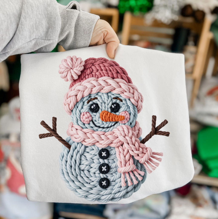 Faux Yarn Crochet Snowman Sweatshirt - 2 Color Options