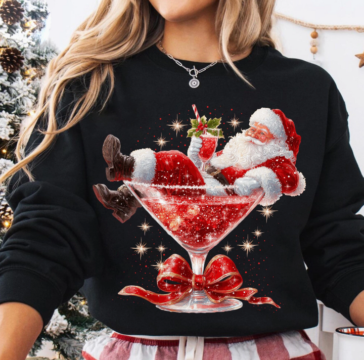 Retro Santa Claus Martini Sweatshirt - 4 Color Options