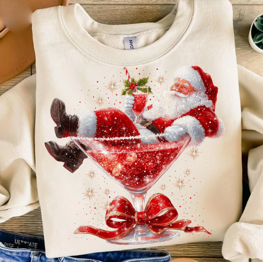 Retro Santa Claus Martini Sweatshirt - 4 Color Options
