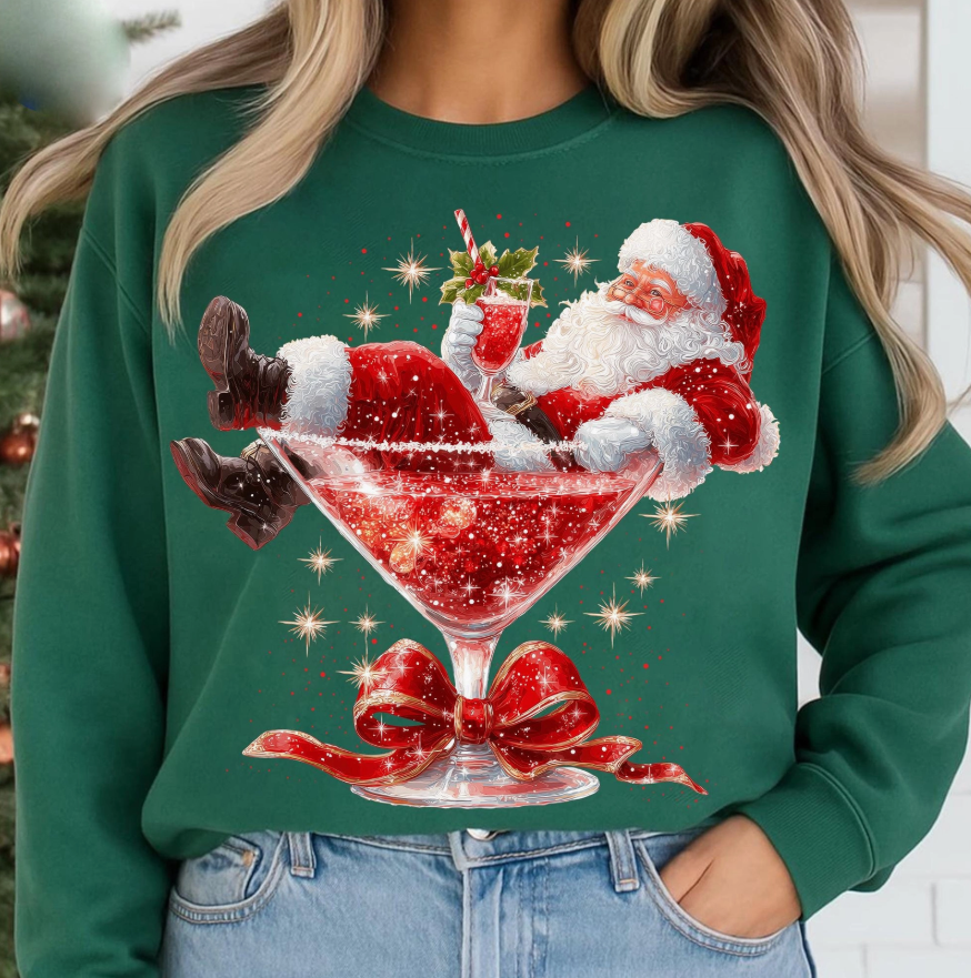 Retro Santa Claus Martini Sweatshirt - 4 Color Options