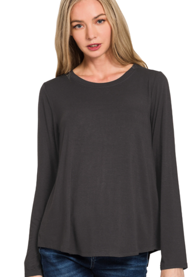 Flowy Round Hem Top - 2 Color Options