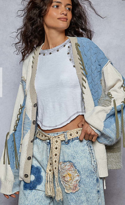 Beige Tassel-Detail Belt w/Stud Details