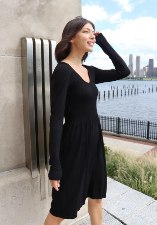 Knee Length Long Sleeve Dress -