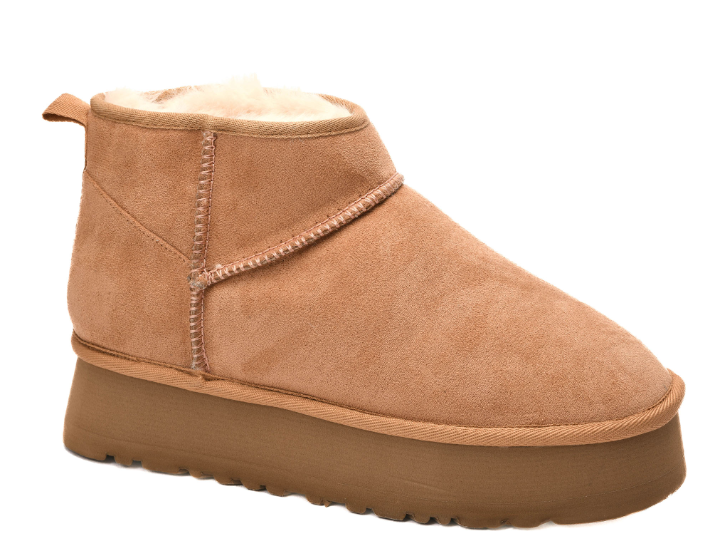 Camel Faux Suede Platform Bootie