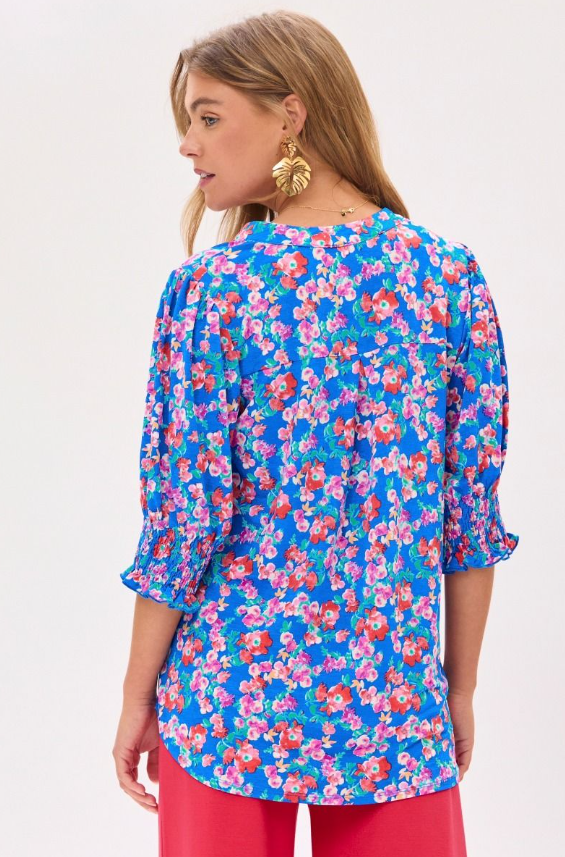 Pre-Order: Royal Floral Smocked Top - Available Through Extended Sizes