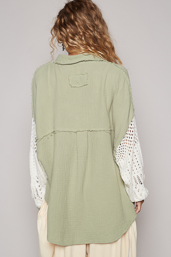 POL Pre-Order: Oversized Button-Up w/Sweater Sleeve Detail - 3 Color Options