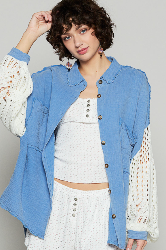 POL Pre-Order: Oversized Button-Up w/Sweater Sleeve Detail - 3 Color Options