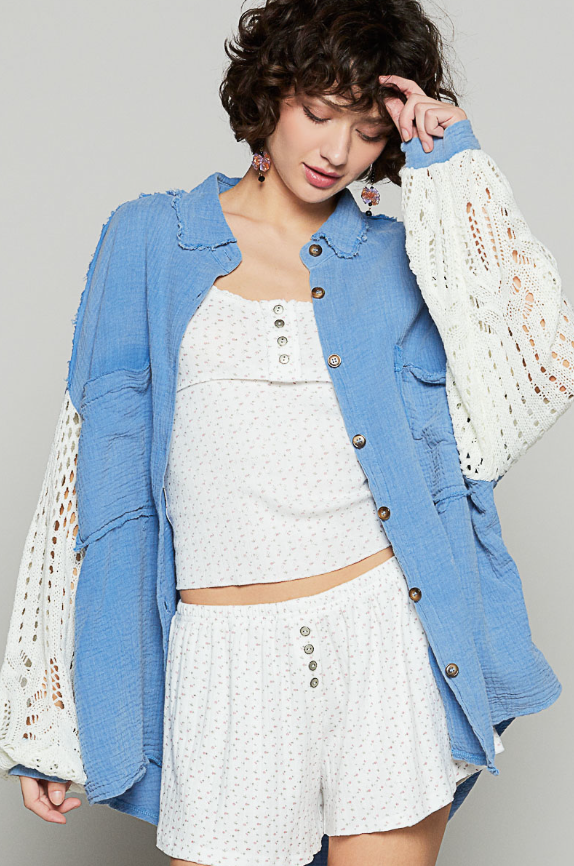 POL Pre-Order: Oversized Button-Up w/Sweater Sleeve Detail - 3 Color Options