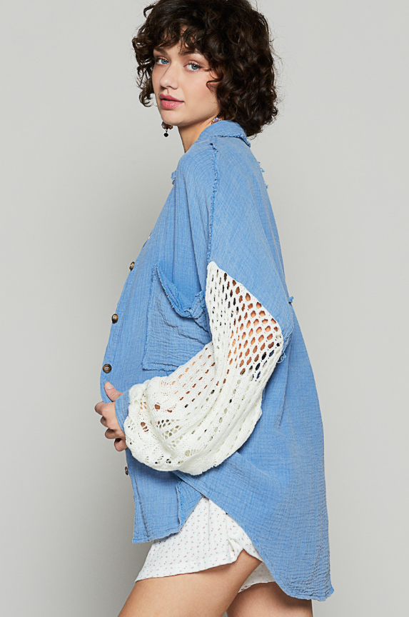 POL Pre-Order: Oversized Button-Up w/Sweater Sleeve Detail - 3 Color Options