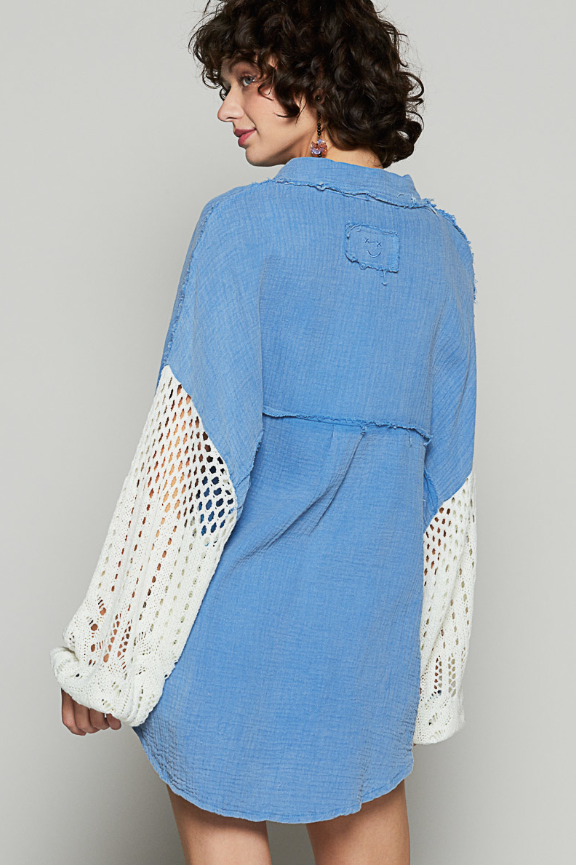 POL Pre-Order: Oversized Button-Up w/Sweater Sleeve Detail - 3 Color Options