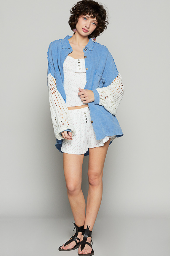 POL Pre-Order: Oversized Button-Up w/Sweater Sleeve Detail - 3 Color Options