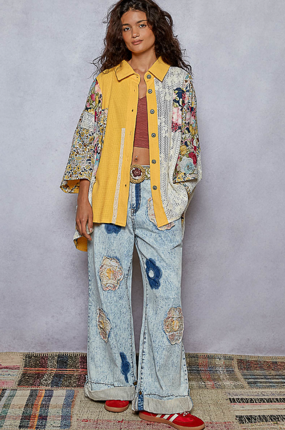 POL Pre-Order: Pineapple Oversized Crochet Lace Mix Button-Up