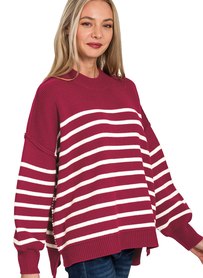 Exposed Seam Striped Oversized Sweater - 7 Color Options