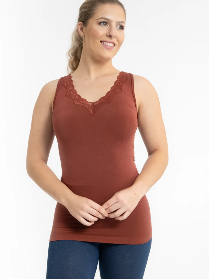 Lace Trim V-Neck Tank - 17 Color Options