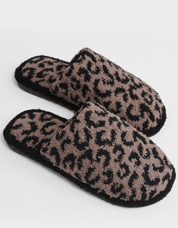 Leopard Print Fuzzy Microfiber Slipper - 7 Color Options