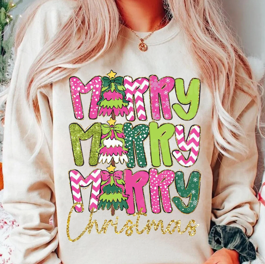 "Merry Merry Merry Christmas" Sweatshirt - 4 Color Options