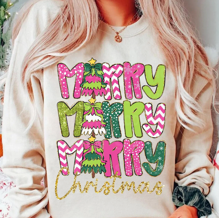 "Merry Merry Merry Christmas" Sweatshirt - 4 Color Options