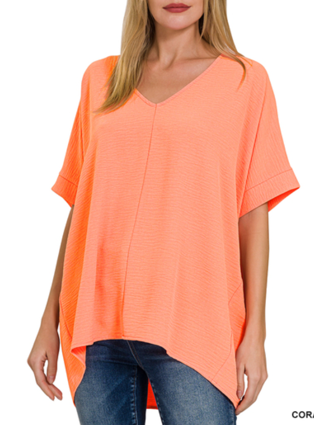 Woven Airflow V-Neck Dolman Top - 7 Color Options