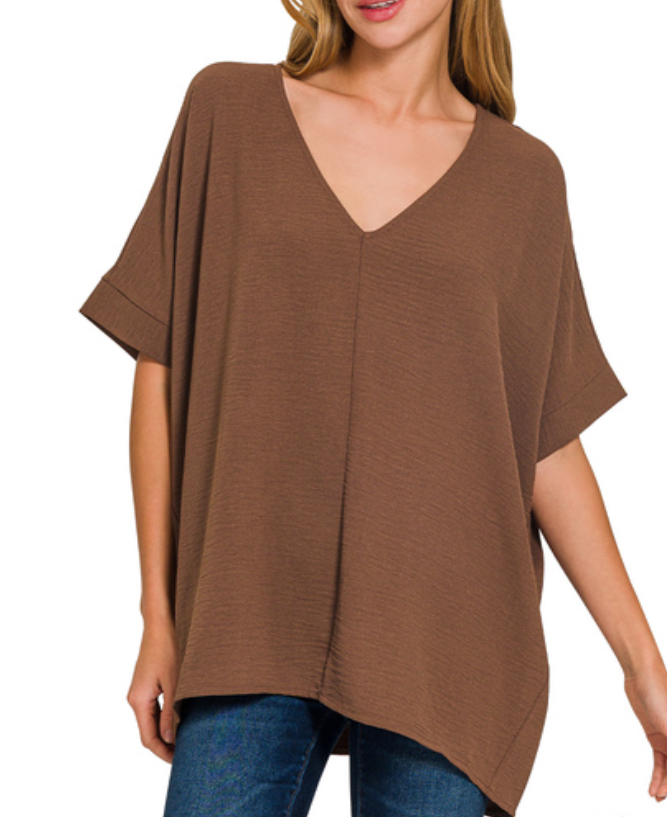 Woven Airflow V-Neck Dolman Top - 7 Color Options