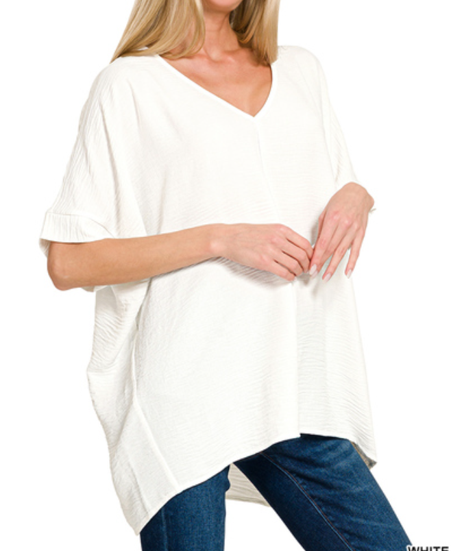 Woven Airflow V-Neck Dolman Top - 7 Color Options