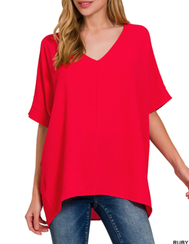 Woven Airflow V-Neck Dolman Top - 7 Color Options