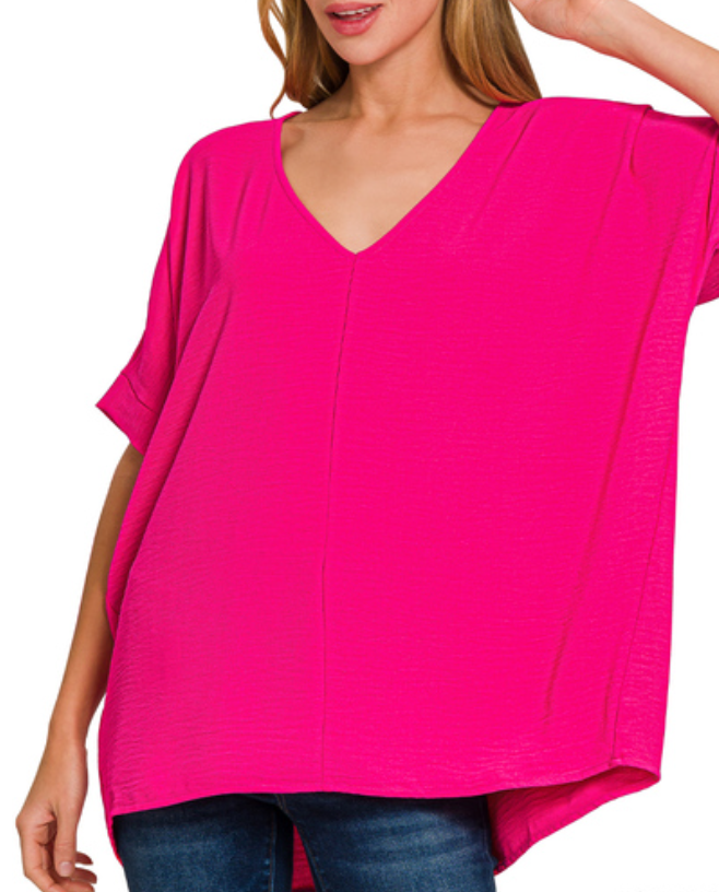 Woven Airflow V-Neck Dolman Top - 7 Color Options